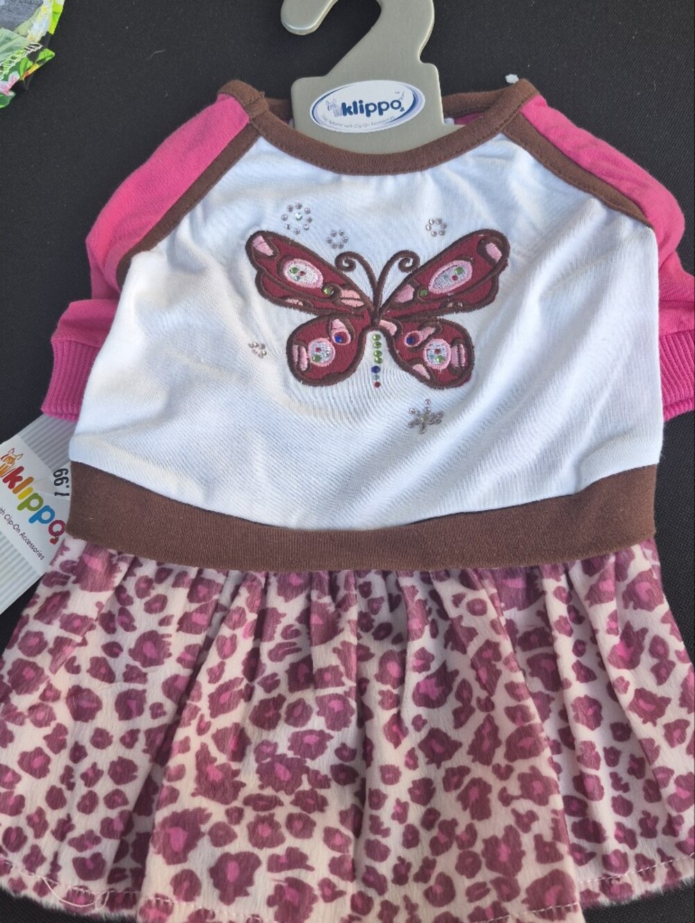 Pink Butterfly Dog Dress with Leopard Print Skirt